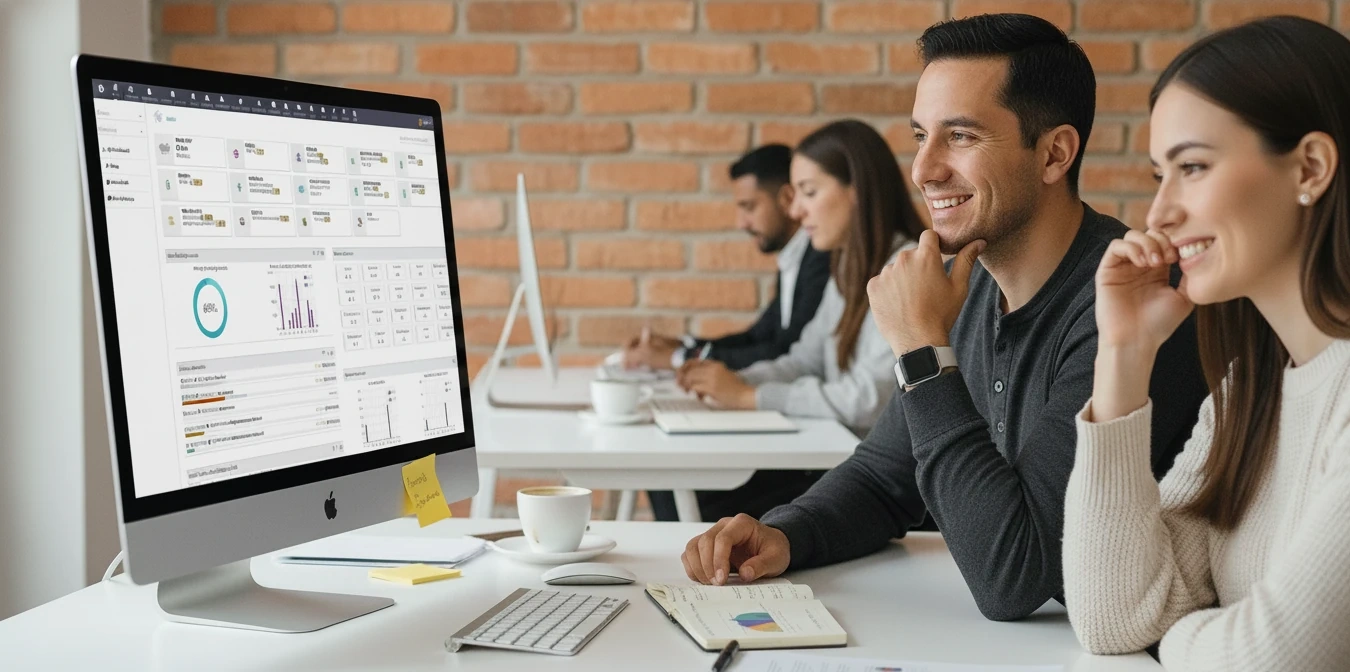 Equipo revisando el dashboard de Dolibarr ERP